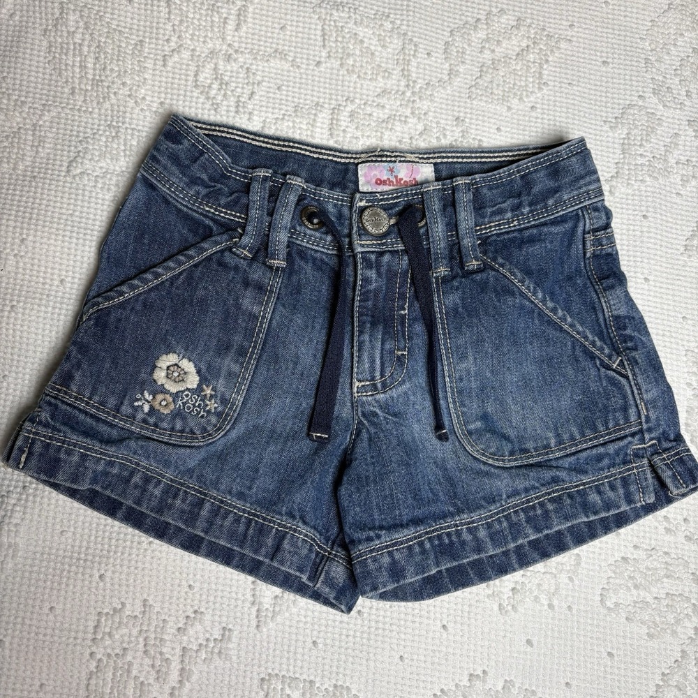 OshKosh B'gosh Toddler Girls'‎ Shorts Cotton Denim Blue Sz 4T Waist Tie